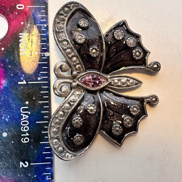 Vintage AAI dark purple enamel & pink rhinestone butterfly brooch - Picture 3 of 6